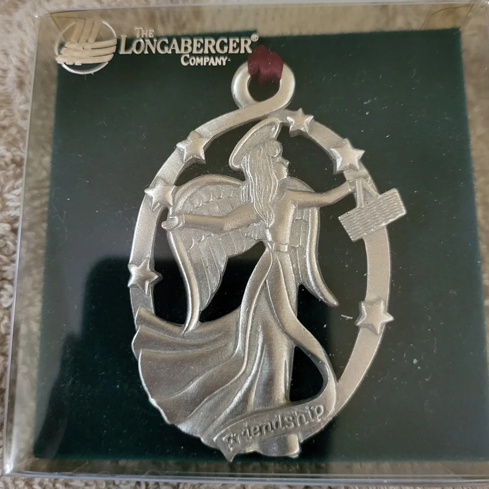 Longaberger Silver Tone Angel Christmas Ornaments (Silver, Black, Red)